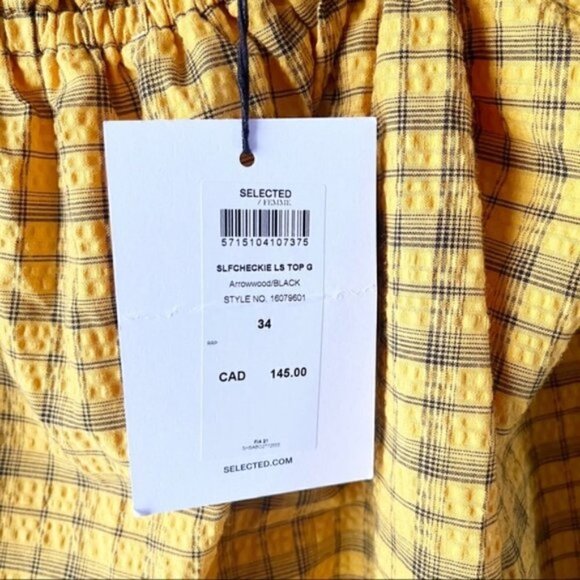 SELECTED Femme | Nwt Yellow Plaid Blouse - Picture 12 of 13